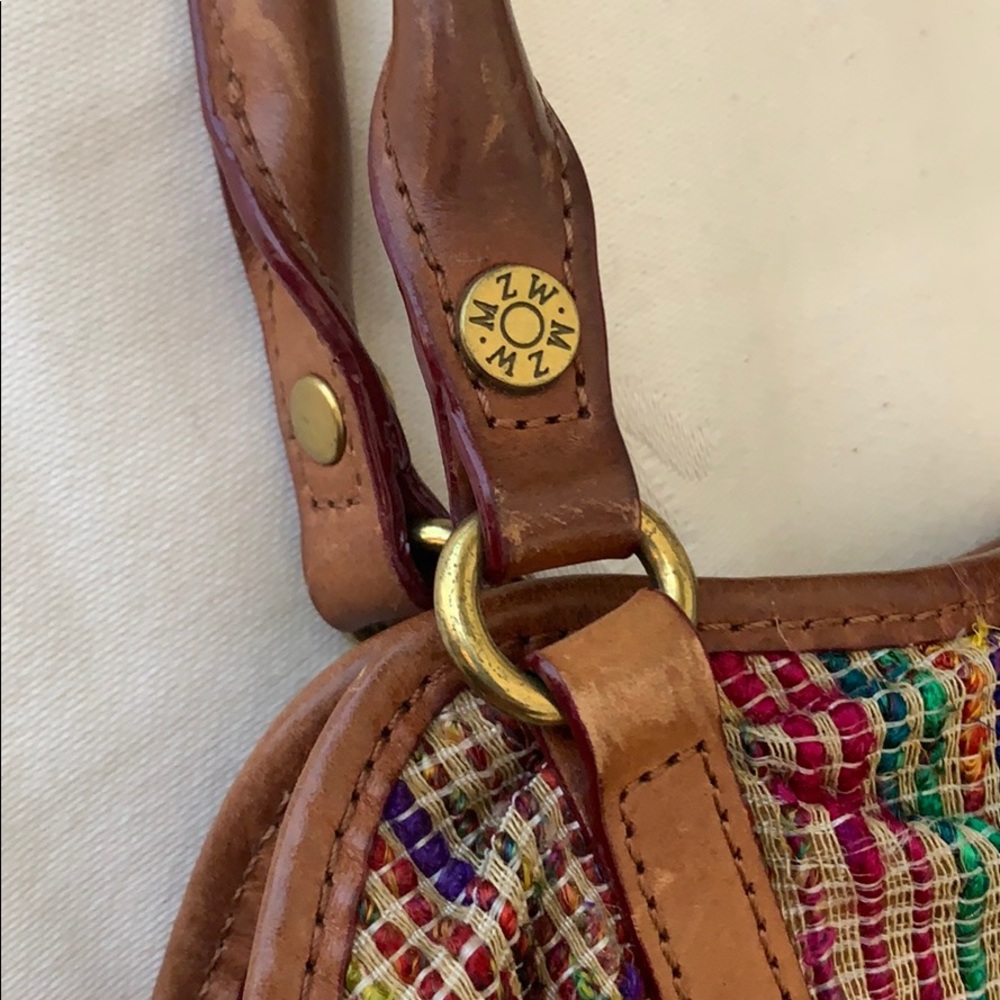 FLAWED Vintage MZ Wallace Multicolor Raw Silk and Leather  Bag - Picture 6 of 9